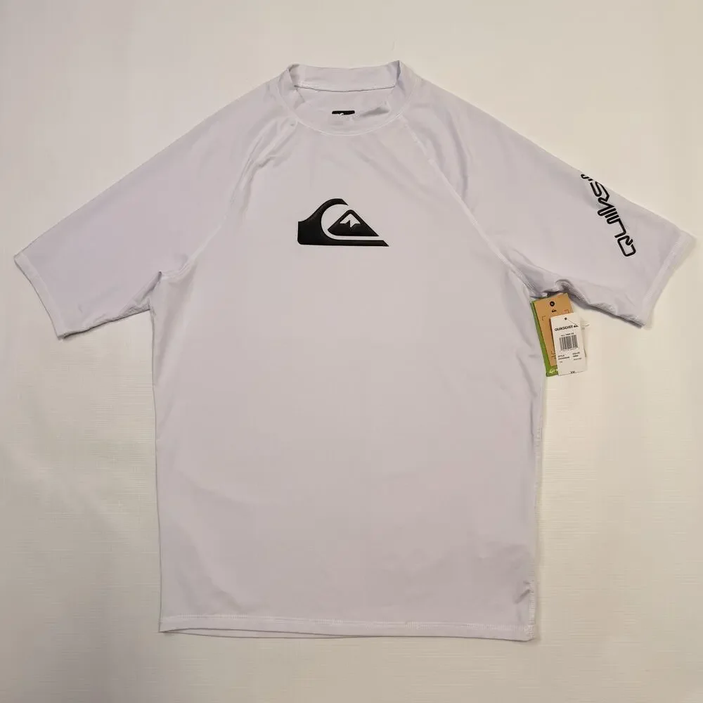 Quiksilver Rash Guard Shirt Mens 2XL White All Time SS UPF 50+ Surf Swim